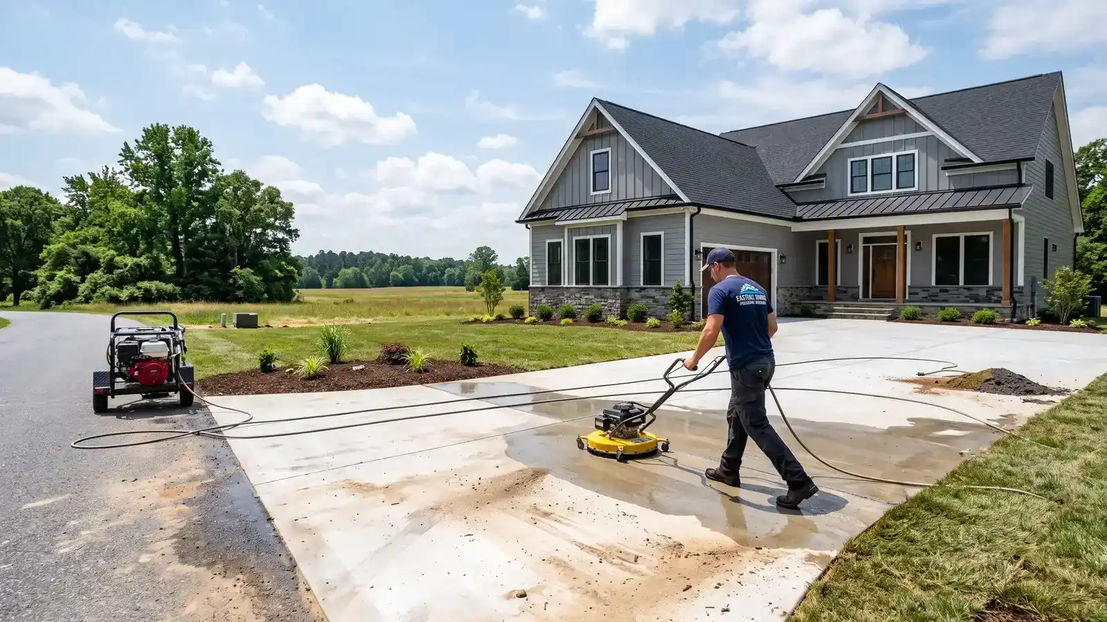 New construction exterior being pressure washed before handover by Terrapin Pro Wash