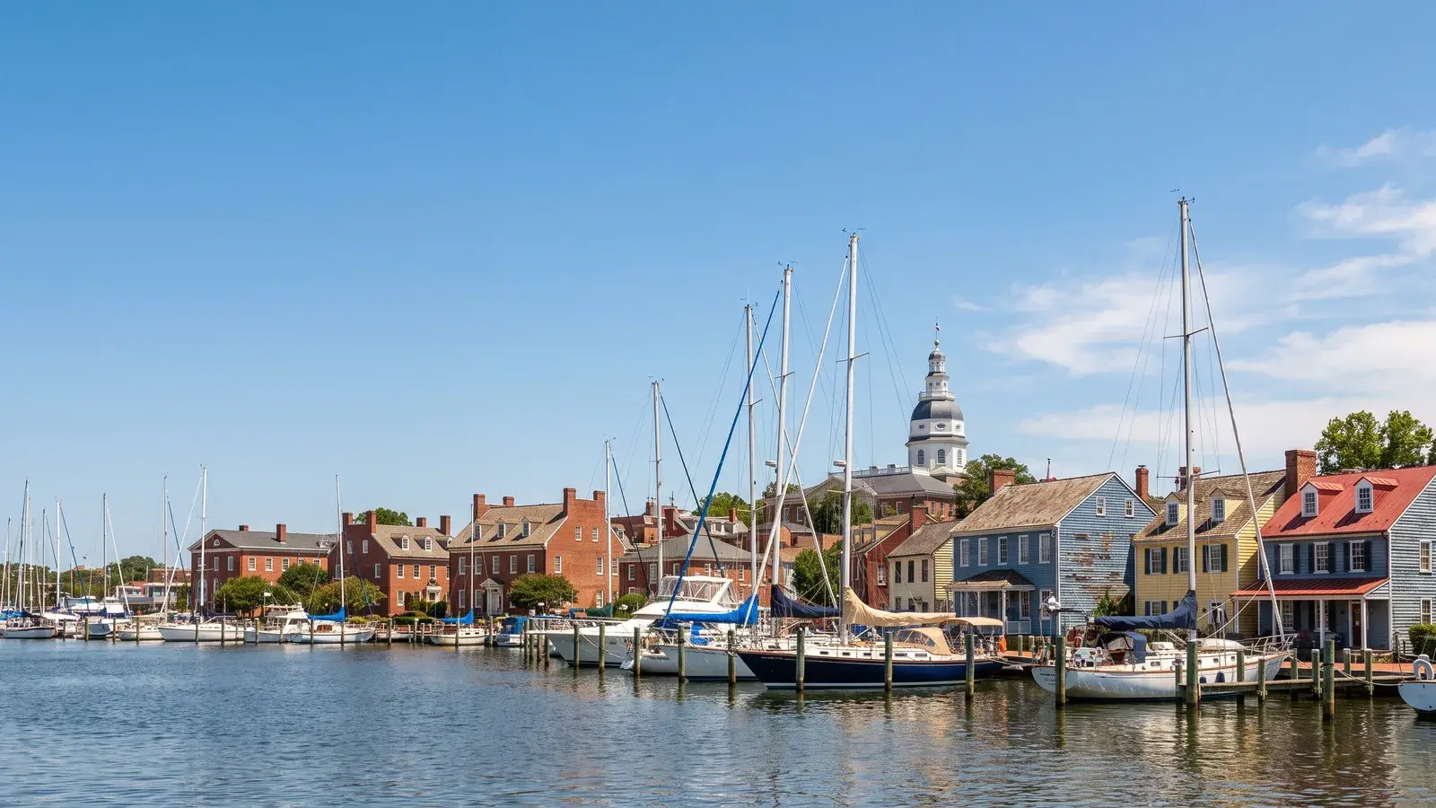 Historic Annapolis Maryland waterfront with the State House dome and Spa Creek sailboats, served by Terrapin Pro Wash