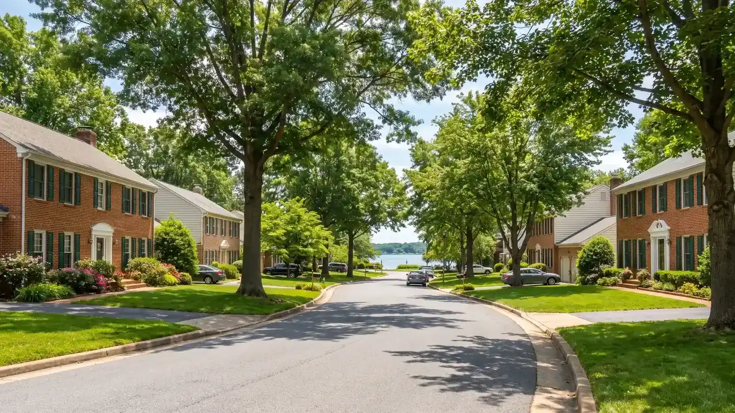 Tree-lined neighborhood of colonial homes in Arnold, Maryland near the Magothy River, served by Terrapin Pro Wash