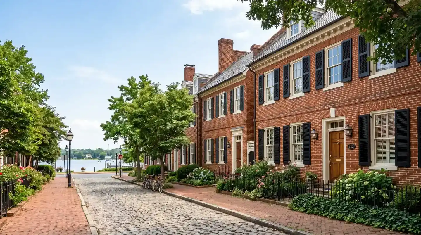 Historic Georgian brick homes on Water Street in Chestertown, Maryland, cleaned by Terrapin Pro Wash