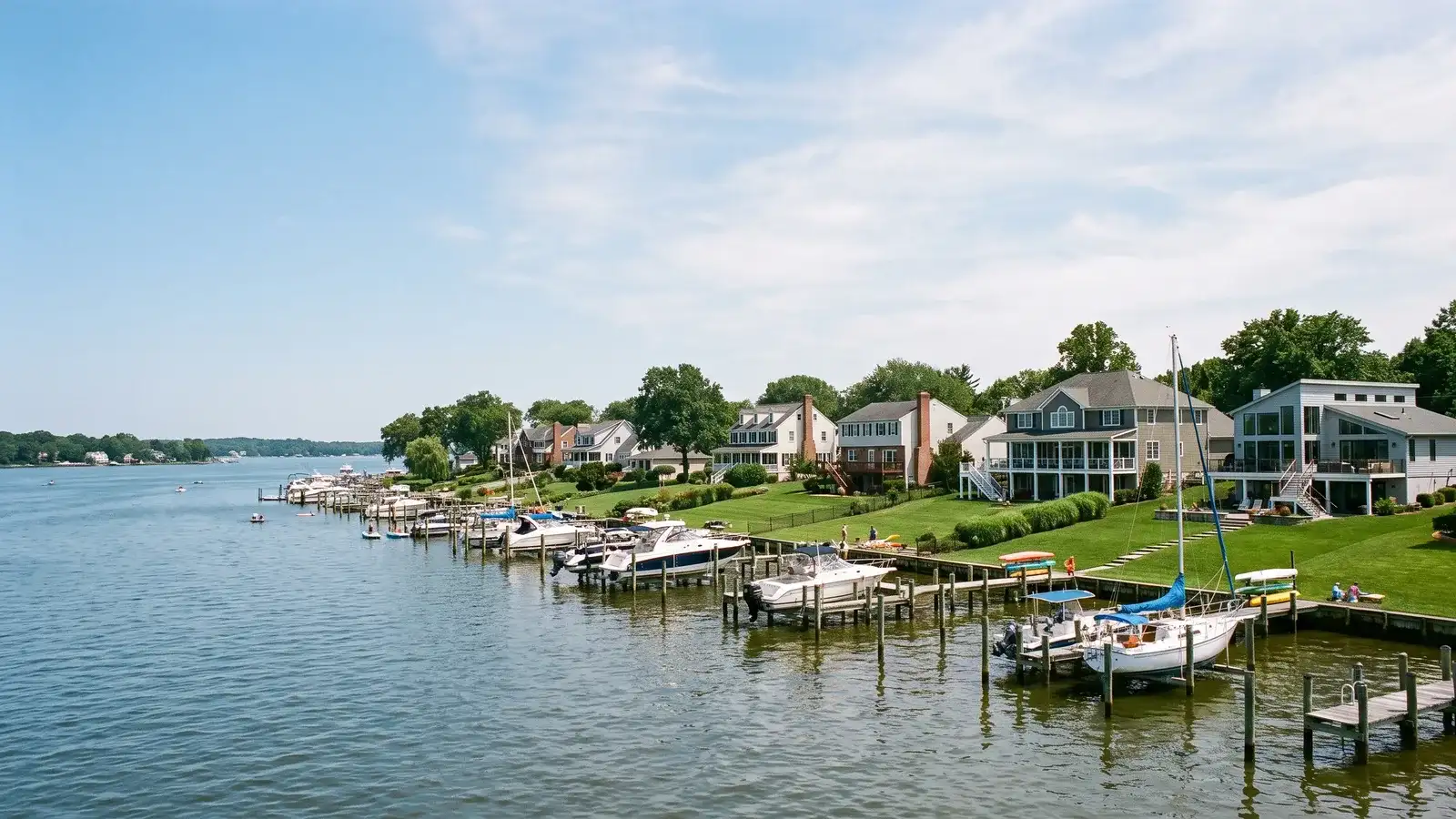 Waterfront homes and private docks along the South River in Edgewater, Maryland, served by Terrapin Pro Wash