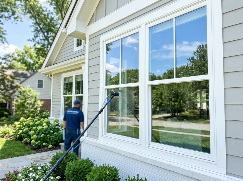 Crystal-clear residential windows after pure-water cleaning